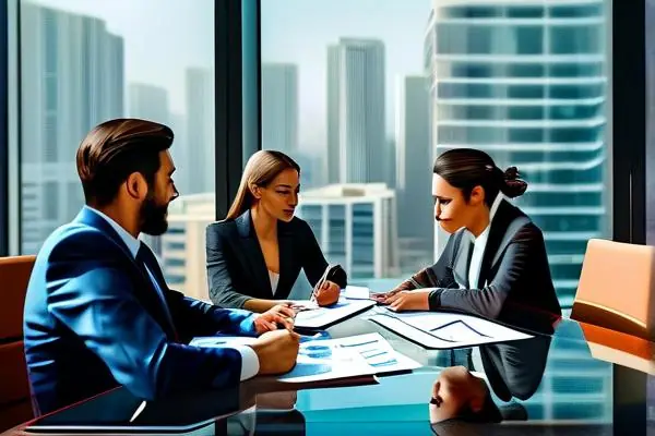 商场业主与装修团队签订合同的商务会议场景