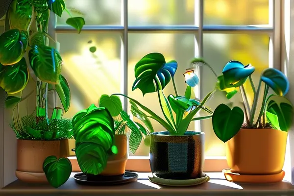 多种好养活室内花卉植物在窗台展示