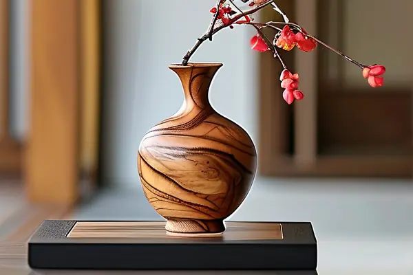 手工雕刻木制工艺品花瓶展示