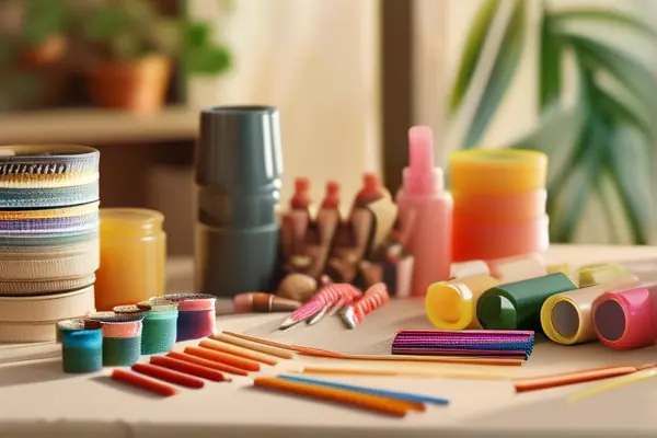 手工爱好者制作热熔胶工艺品的场景