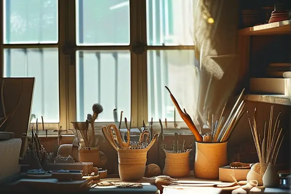 艺术家制作原创工艺品的工作场景
