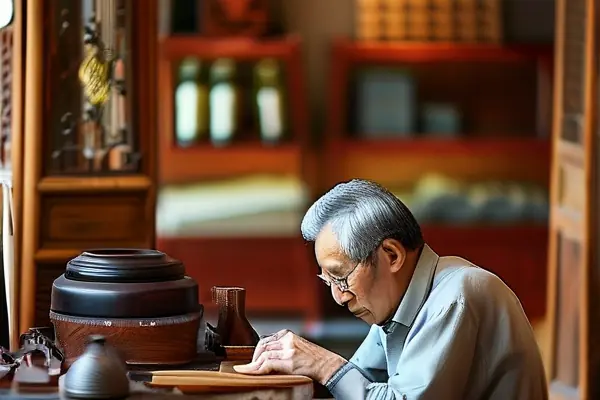 专业师傅进行红木家具保养维修工作