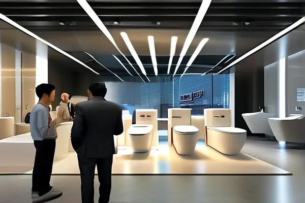 2023卫浴洁具展现场参观者体验新品智能马桶