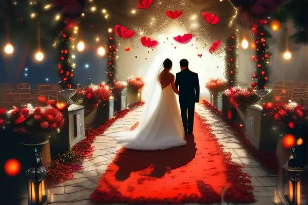 浪漫婚礼现场红色地毯布置效果图