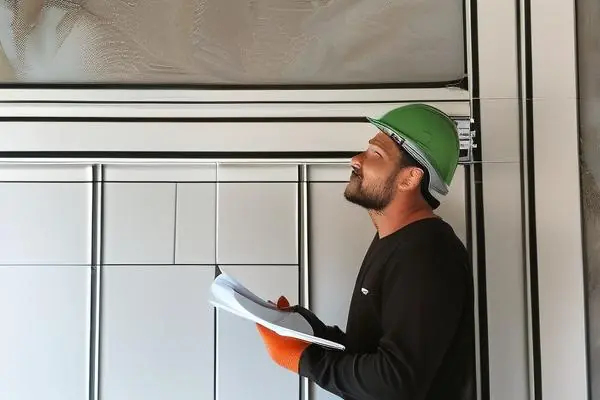 业主检查房屋装修质量并填写验收单