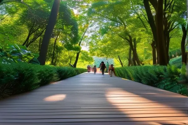 公园木地板实景图，展现自然舒适的户外空间