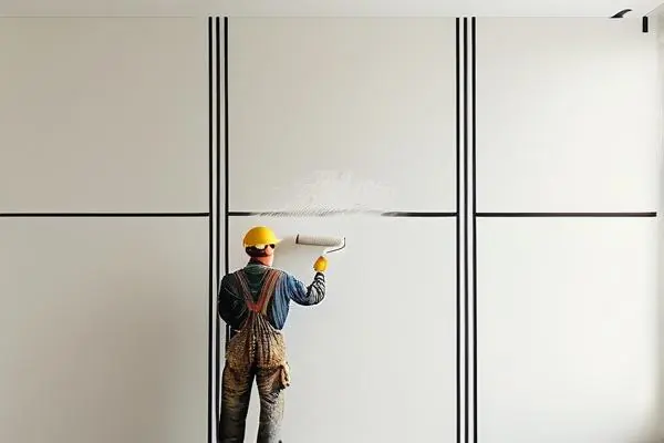 工人涂刷乳胶漆施工过程