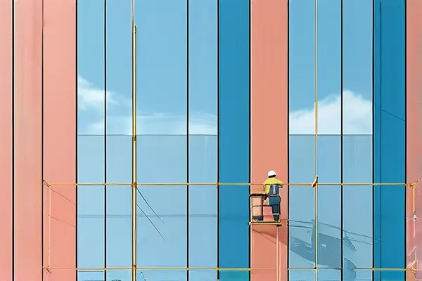 专业工人施工外墙乳胶漆现场