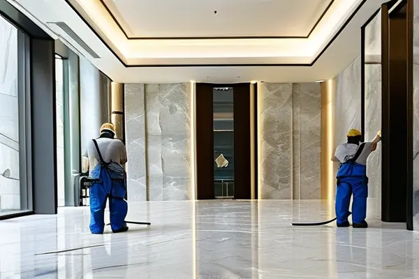 专业人员正在进行石材养护工作