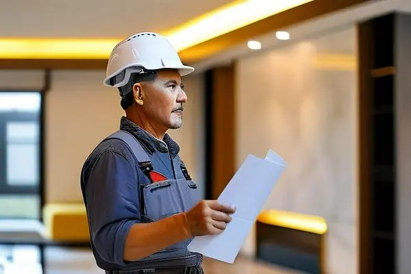 业主和装修公司代表在竣工验收现场检查