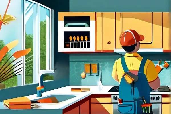 专业水管维修师傅在厨房修理漏水管道