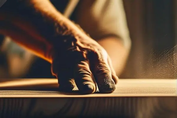 扬州师傅正在进行强化地板表面精细打磨作业