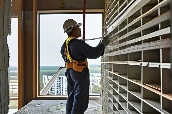 专业验房师使用工具检查新居墙面地面质量