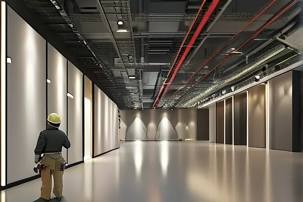 专业人员进行展厅装修验收工作场景