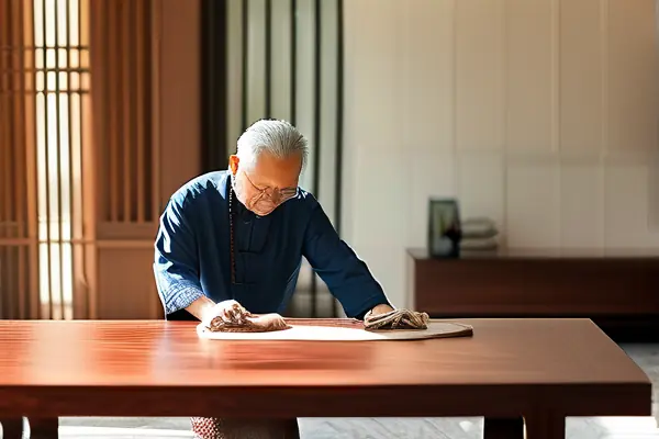 专业人员示范大果紫檀家具保养过程