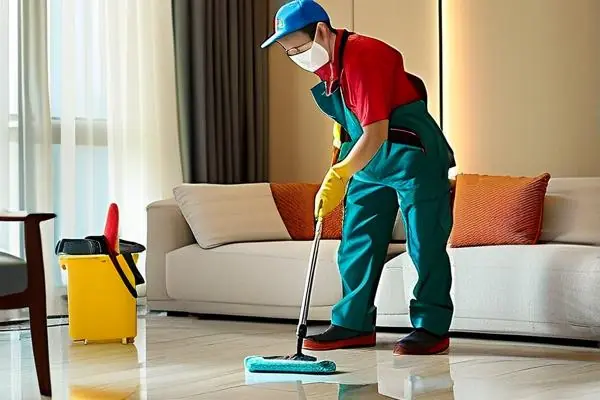 中央别墅区专业家居保洁团队工作场景