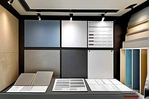 不同吊顶材料样品与装修预算工具展示