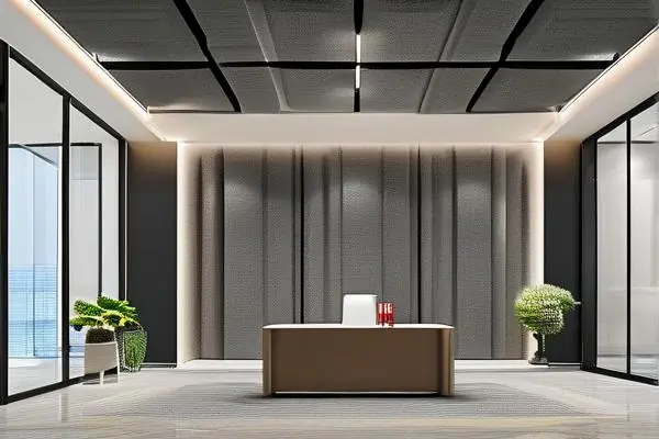 现代办公室吸音板吊顶实景效果展示
