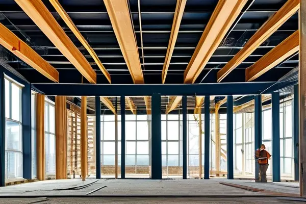 工人正在安装金属装修龙骨