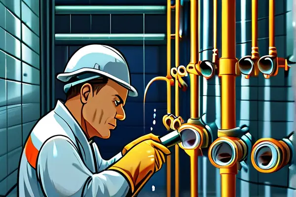 扬州家装师傅使用专业水管清洗设备进行作业