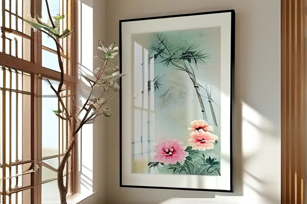 传统国画悬挂在客厅的净化效果展示