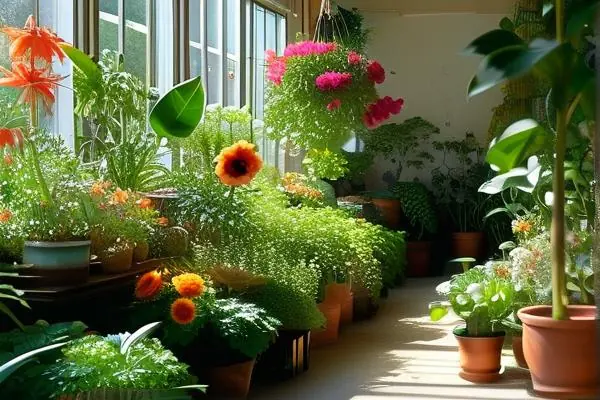 室内花园展示各种花卉和绿植