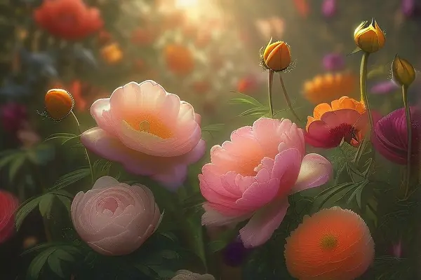 五彩缤纷的花园中盛开着各式各样的花卉品种
