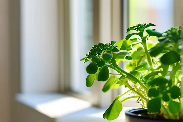 茂盛的马齿苋盆栽在室内窗台的实景照片