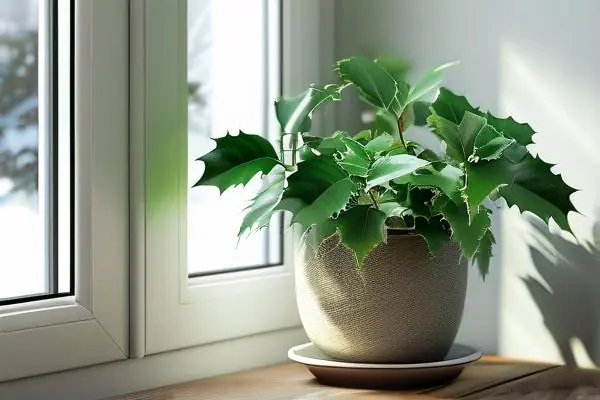 室内净化冬青植物在窗台上的展示