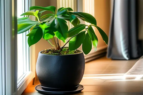 室内净化鸭掌木放置在客厅的实景照片