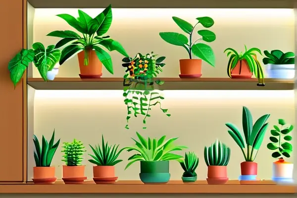 室内摆放多种净化植物的客厅场景