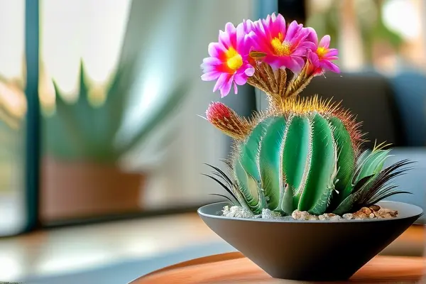 盛开的蟹爪兰在客厅角落净化空气实景图