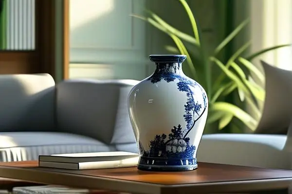 古典青花瓷瓶在现代客厅中的优雅展示