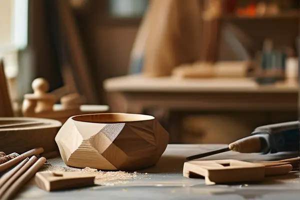 匠人手工制作木质装饰工艺品的场景