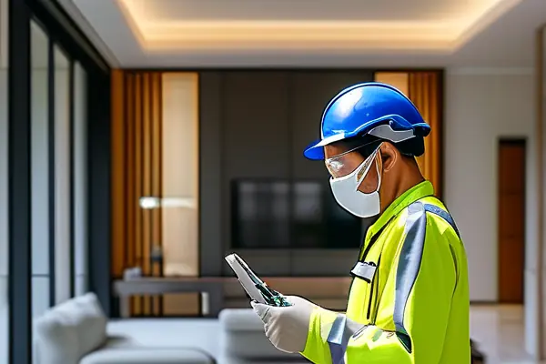 专业环保检测人员正在室内进行检测