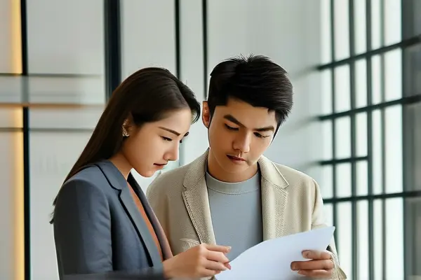 业主与设计师核对装修合同内容