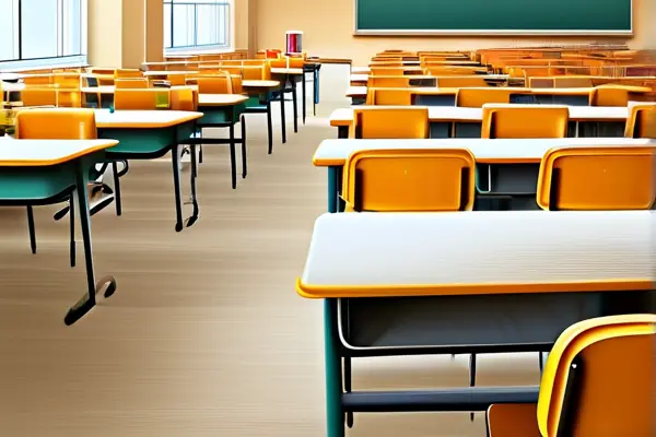 东区学校后勤人员使用专业工具保养课桌椅