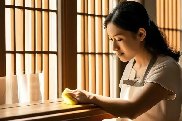 家庭主妇擦拭木质家具
