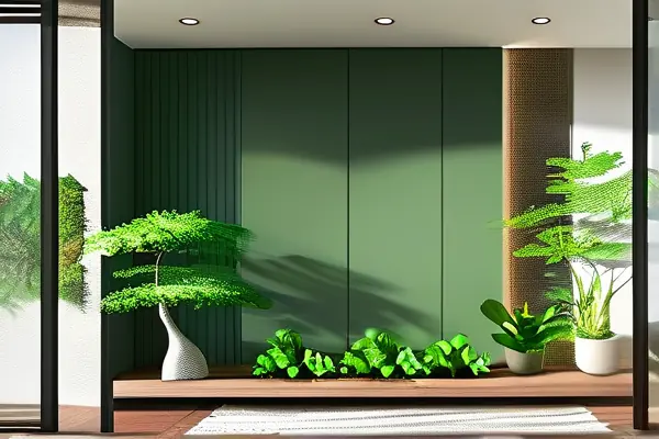 现代家居装修效果图，环保材料与绿色植物净化空气