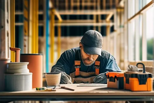 装修工人在施工现场工作
