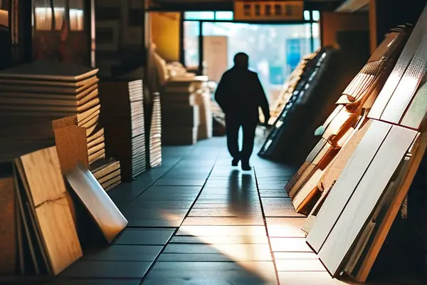顾客在建材市场挑选装修材料
