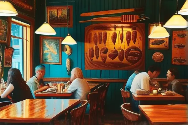 烧烤店内部装饰与顾客用餐场景