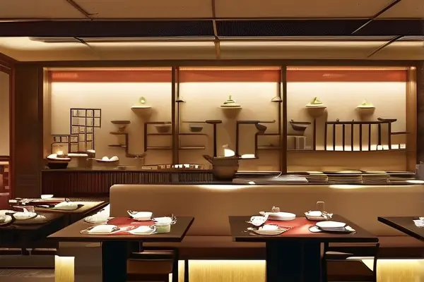 中餐店内部装修与餐桌布置展示