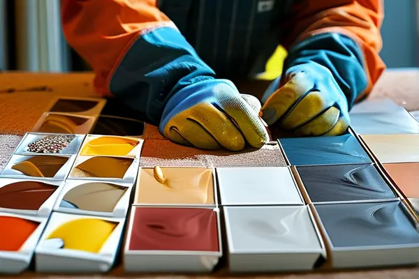 装修工人使用美缝剂施工过程