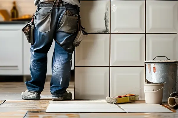 装修工人使用瓷砖专用家用粘接剂
