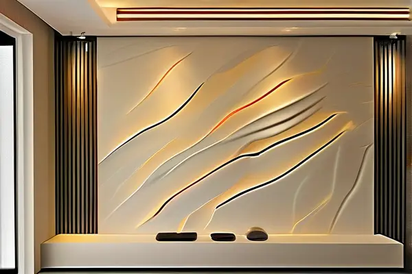现代简约风格石膏背景墙实景效果图