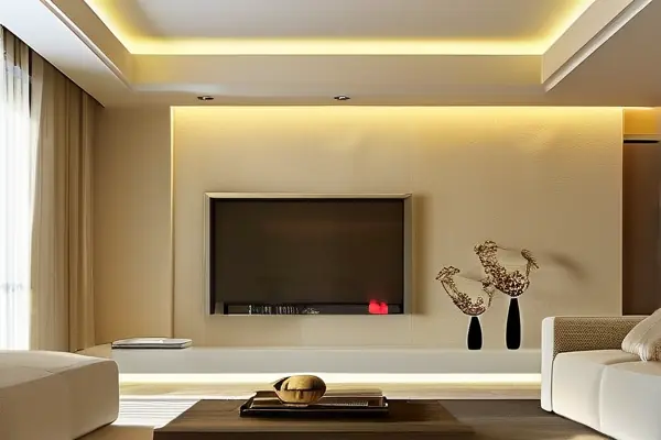 现代简约风格电视墙石膏线条装饰实景图