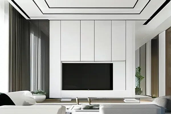 现代客厅白色石膏线条装饰效果图
