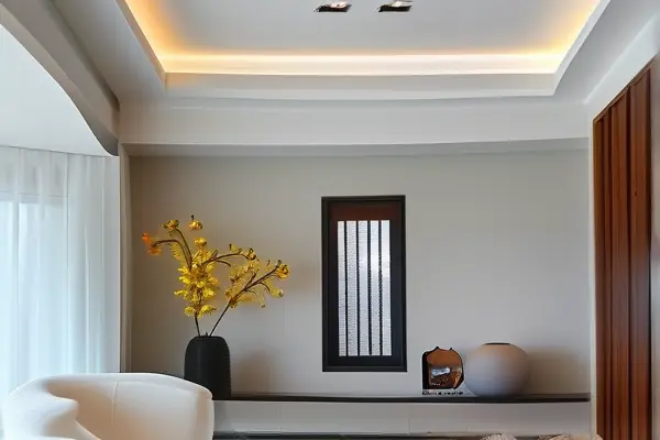 现代简约风格客厅石膏线条吊顶实景图