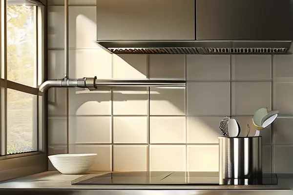 家装工人安装品牌不锈钢水管的施工场景